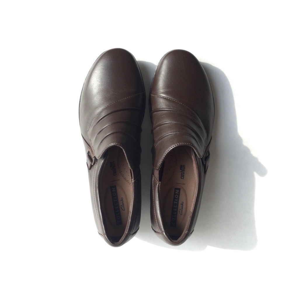 Clarks Everlay Heidi Women’s Leather Shoes, 6.5M, Dark Brown, Slip On